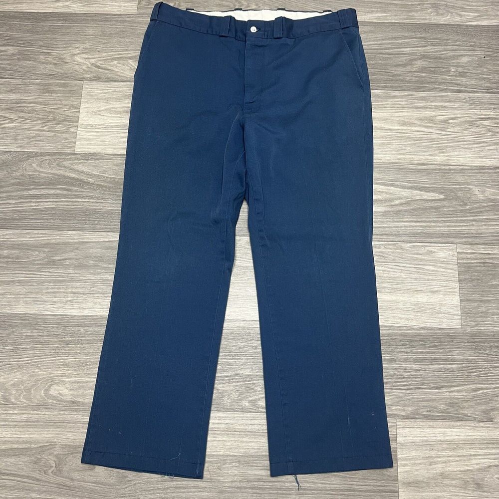 True Vintage 70s Work Pants Men 39x29 Blue Faded Distressed Chino Trouser Slack